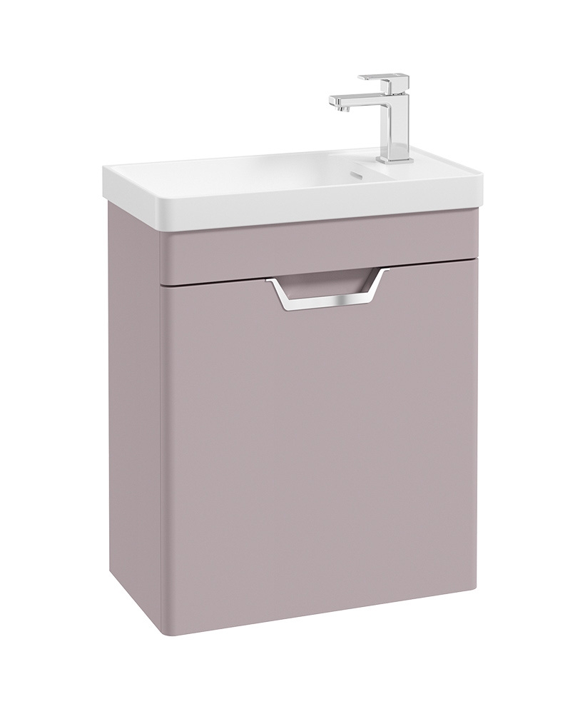 Freya 55cm 1 Door Cloakroom Wall Hung Vanity Unit Matt Cashmere Pink-Brushed Chrome Handle