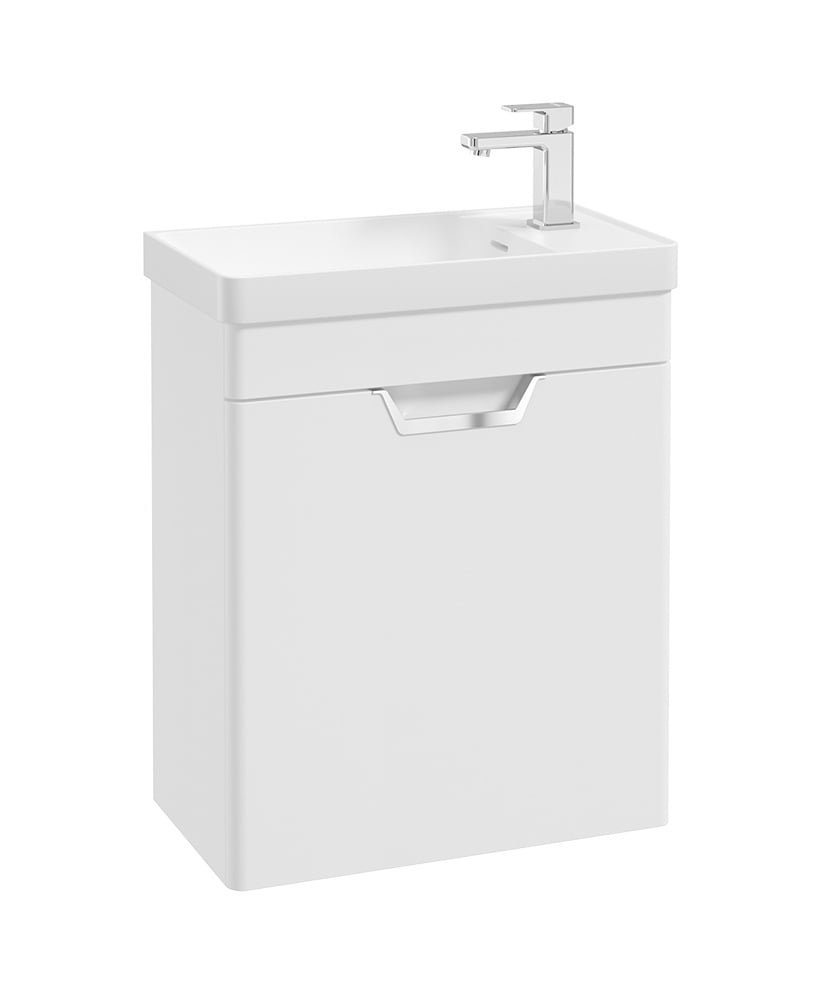 Freya 55cm 1 Door Cloakroom Wall Hung Vanity Unit Matt White-Brushed Chrome Handle