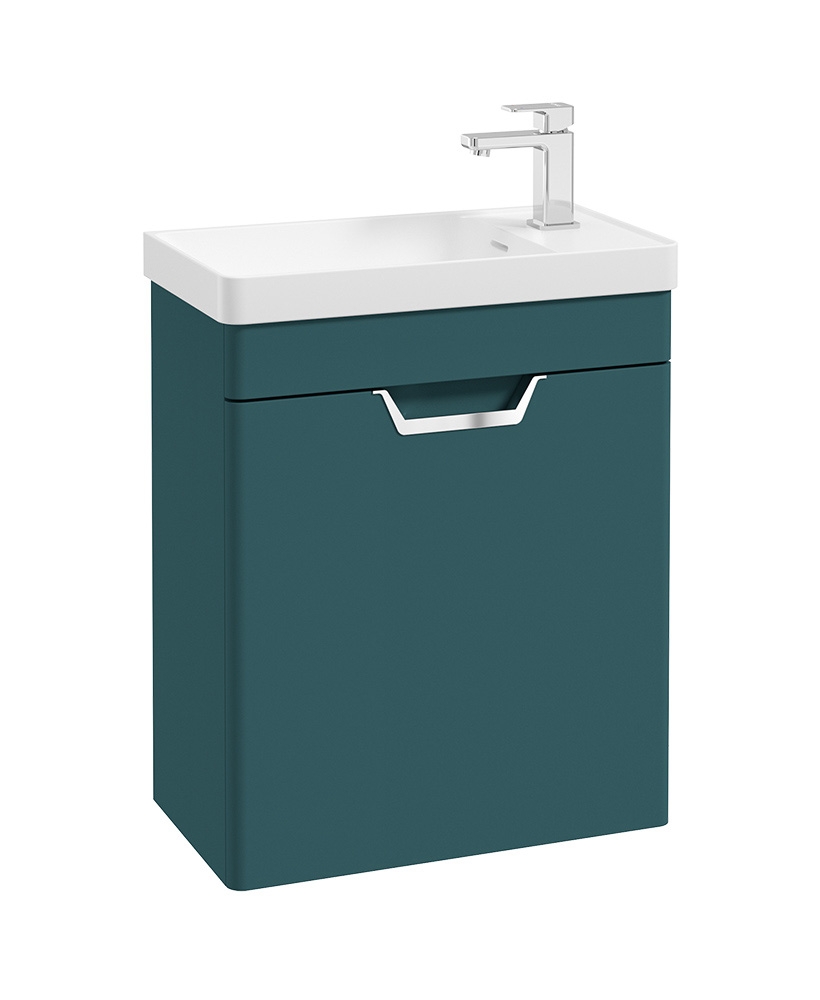 Freya 55cm 1 Door Cloakroom Wall Hung Vanity Unit Matt Ocean Blue-Brushed Chrome Handle