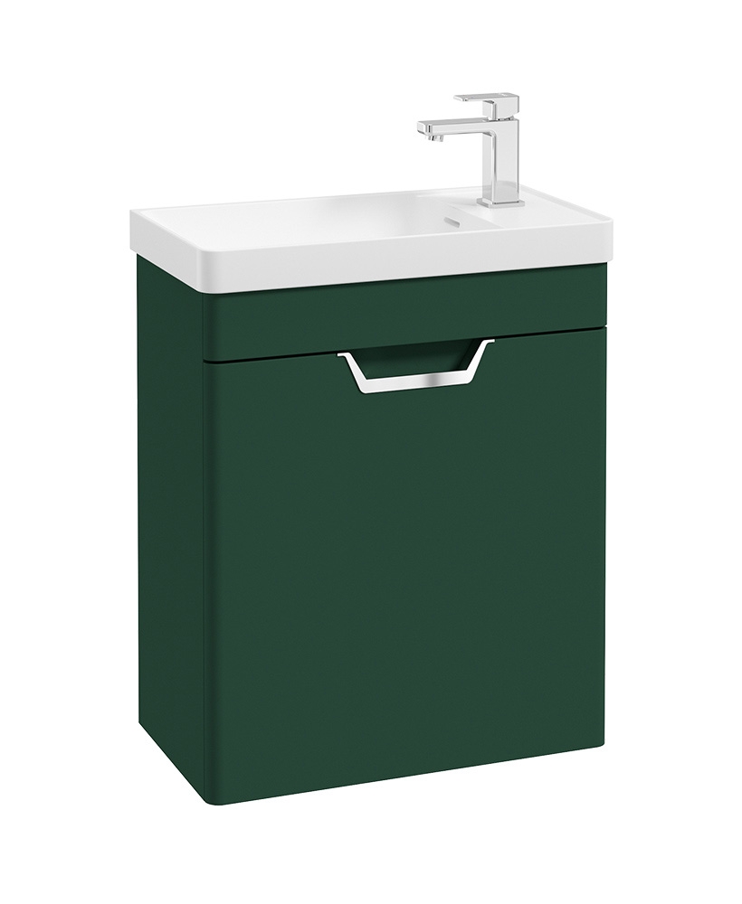 Freya 55cm 1 Door Cloakroom Wall Hung Vanity Unit Matt Wreath Green-Brushed Chrome Handle