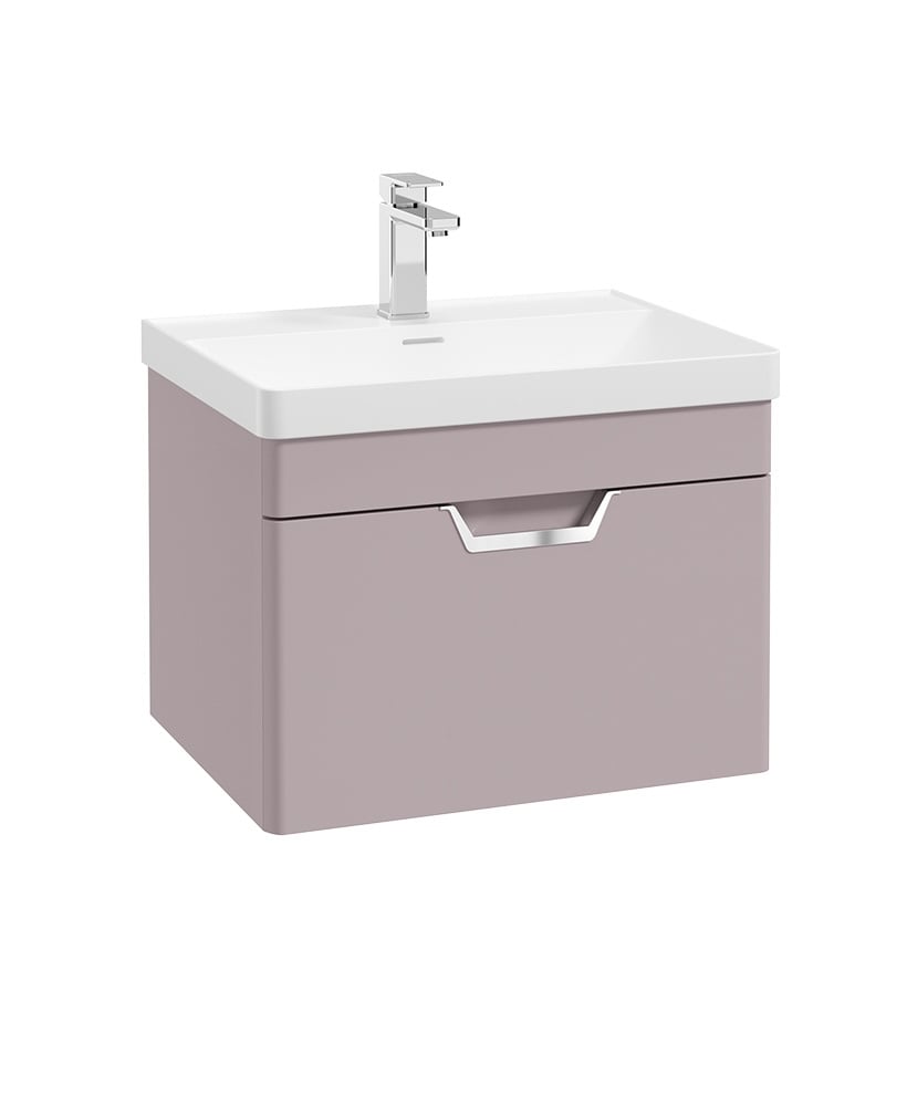 Freya 60cm 1 Drawer Wall Hung Vanity Unit Matt Cashmere Pink-Chrome Handle