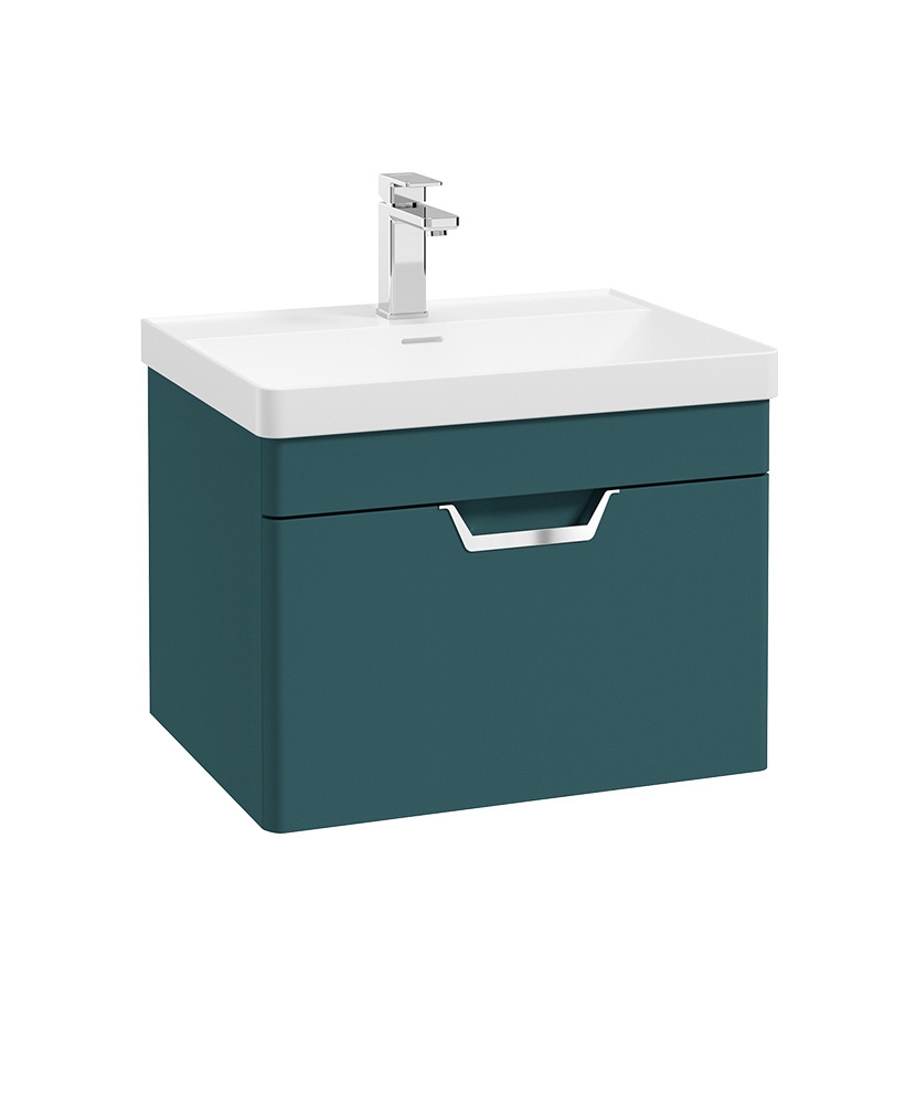 Freya 60cm 1 Drawer Wall Hung Vanity Unit Matt Ocean Blue-Chrome Handle