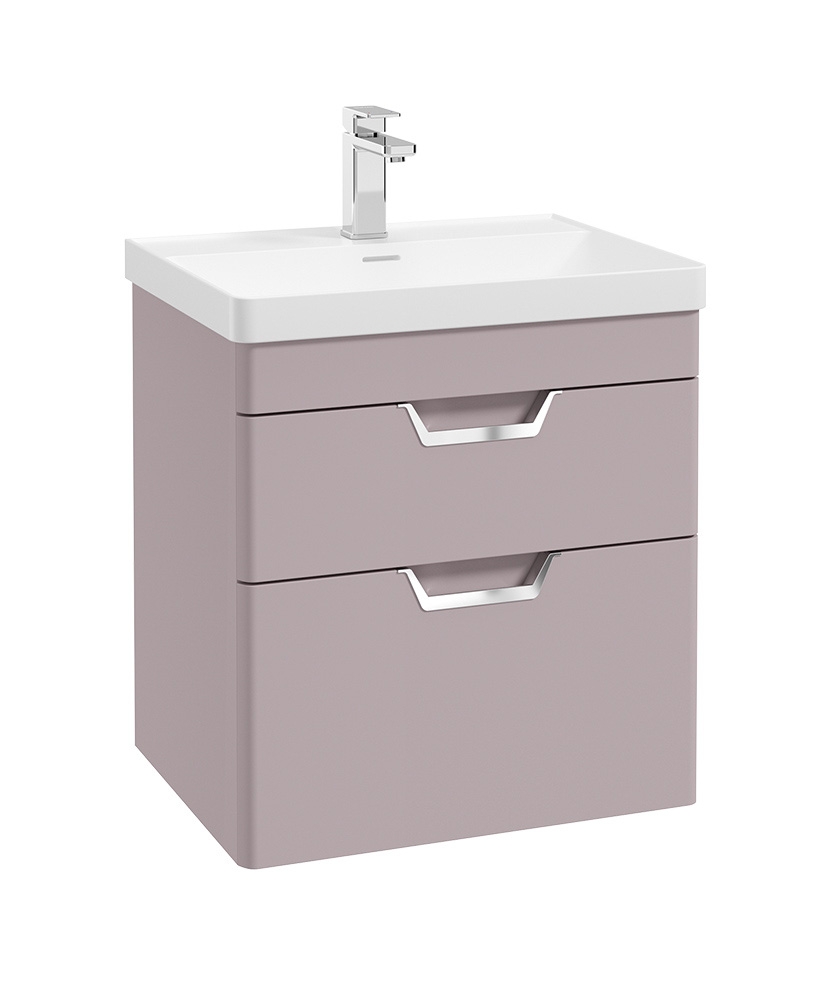 Freya 60cm 2 Drawer Wall Hung Vanity Unit Matt Cashmere Pink-Chrome Handle