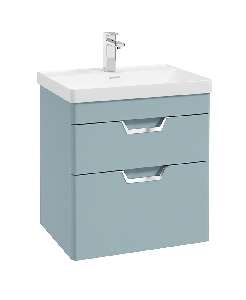 Freya 60cm 2 Drawer Wall Hung Vanity Unit Matt Morning Sky Blue-Chrome Handle