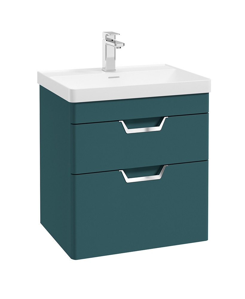 Freya 60cm 2 Drawer Wall Hung Vanity Unit Matt Ocean Blue-Chrome Handle