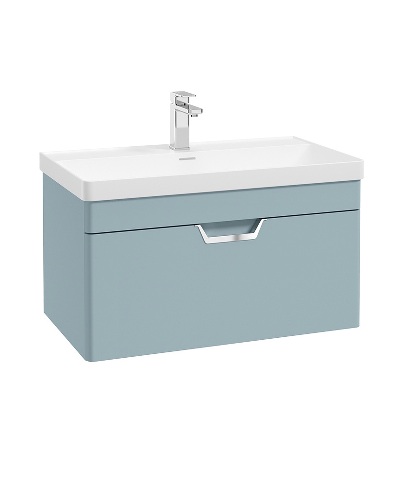 Freya 80cm 1 Drawer Wall Hung Vanity Unit Matt Morning Sky Blue-Chrome Handle