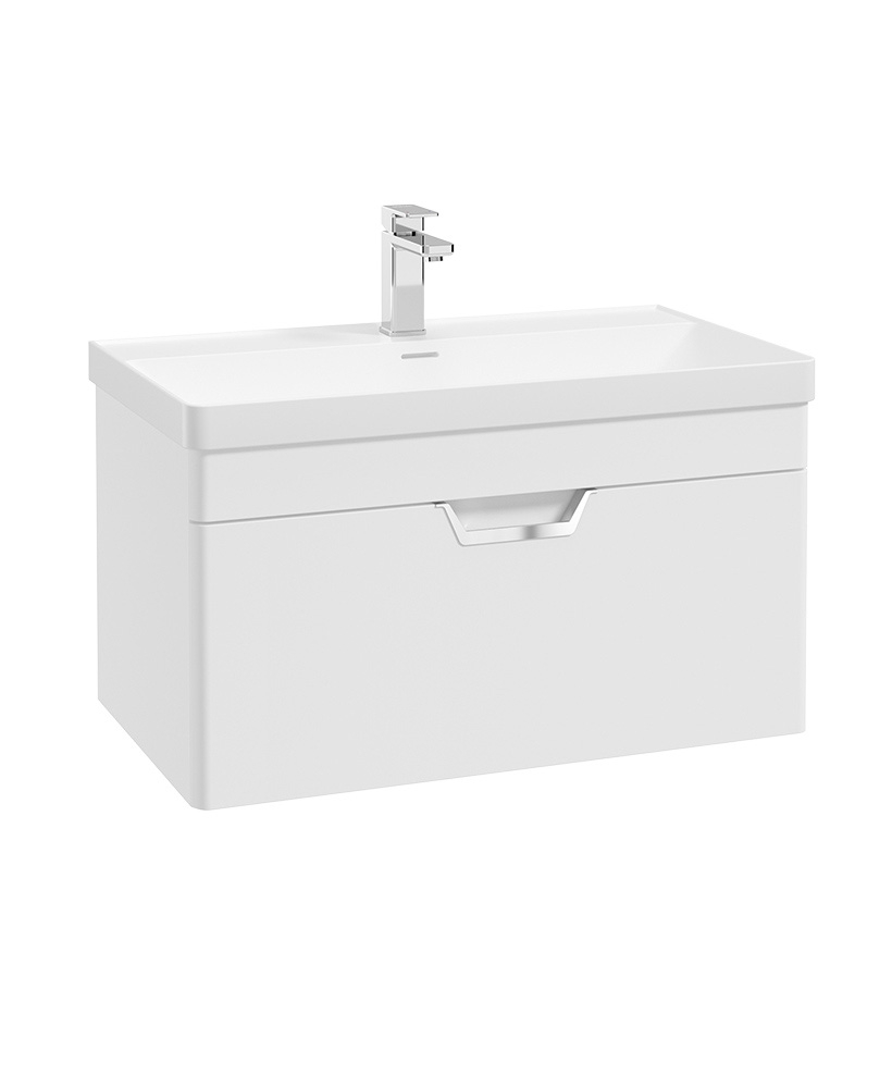 Freya 80cm 1 Drawer Wall Hung Vanity Unit Matt White-Chrome Handle