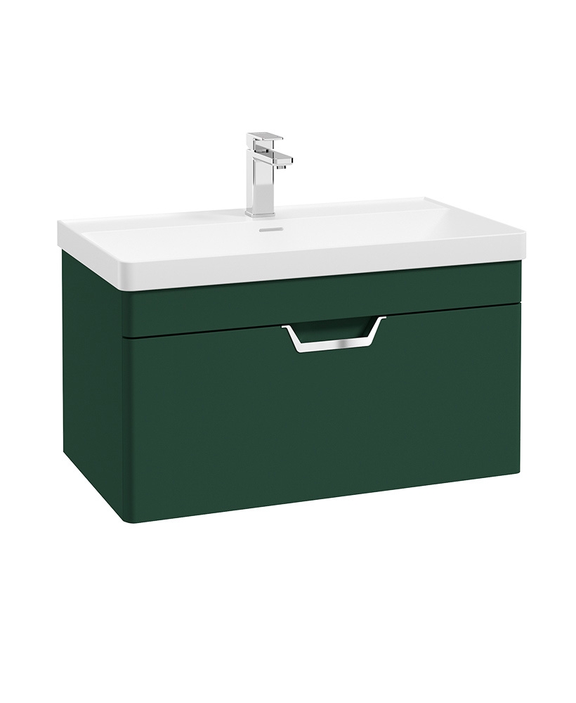 Freya 80cm 1 Drawer Wall Hung Vanity Unit Matt Wreath Green-Chrome Handle