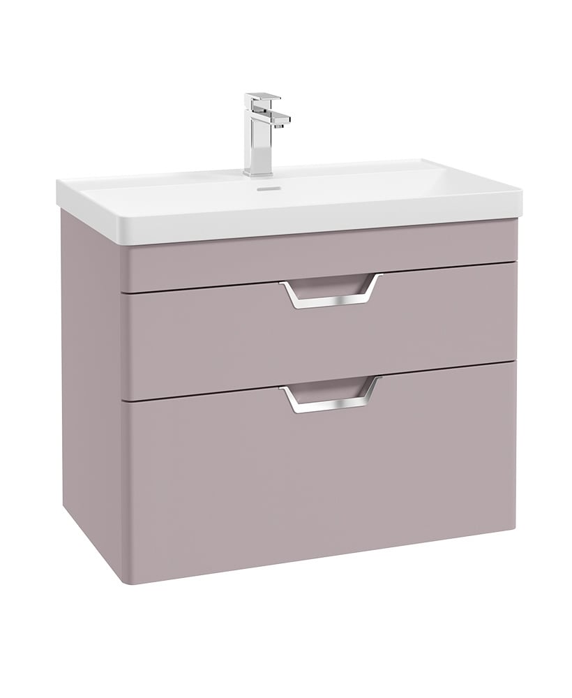 Freya 80cm 2 Drawer Wall Hung Vanity Unit Matt Cashmere Pink-Chrome Handle