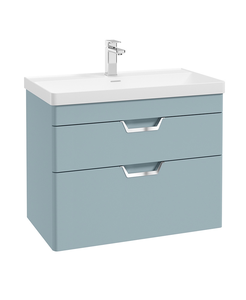 Freya 80cm 2 Drawer Wall Hung Vanity Unit Matt Morning Sky Blue-Chrome Handle