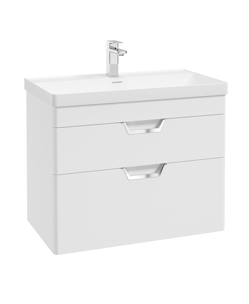 Freya 80cm 2 Drawer Wall Hung Vanity Unit Matt White-Chrome Handle