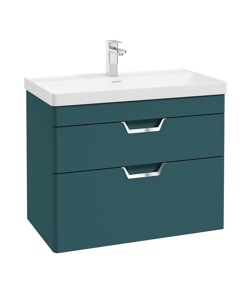 Freya 80cm 2 Drawer Wall Hung Vanity Unit Matt Ocean Blue-Chrome Handle