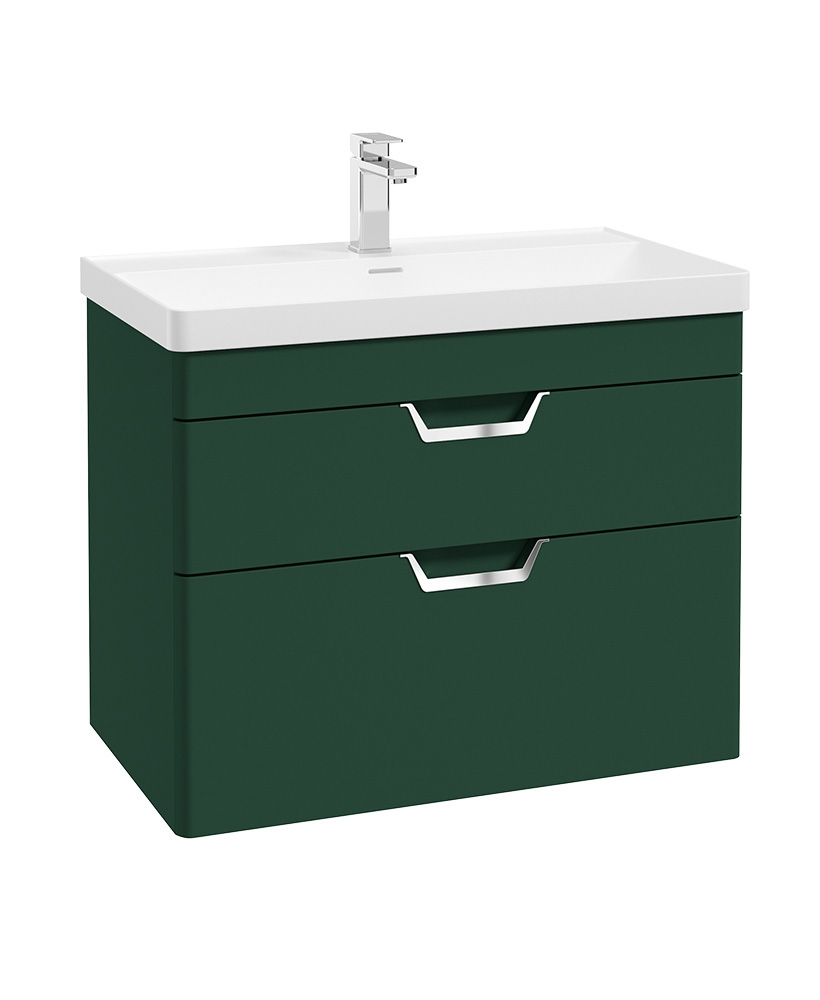 Freya 80cm 2 Drawer Wall Hung Vanity Unit Matt Wreath Green-Chrome Handle