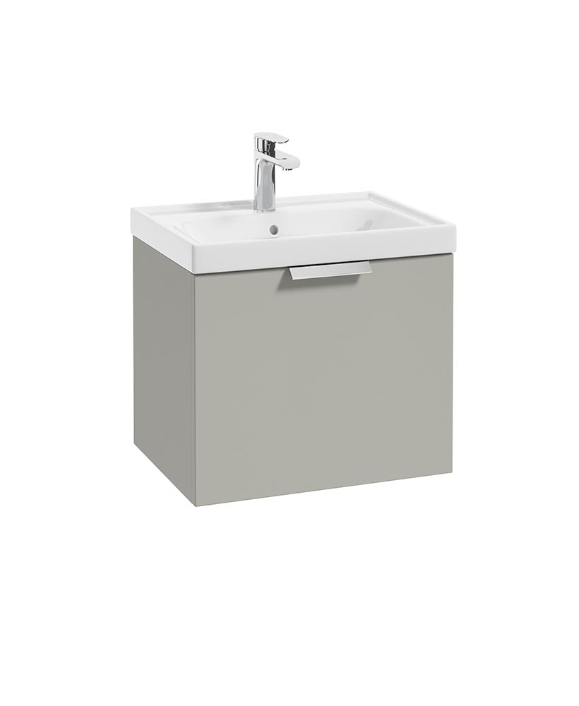 Stockholm Arctic Grey Matt 50cm Wall Hung Vanity Unit - Brushed Chrome Handle