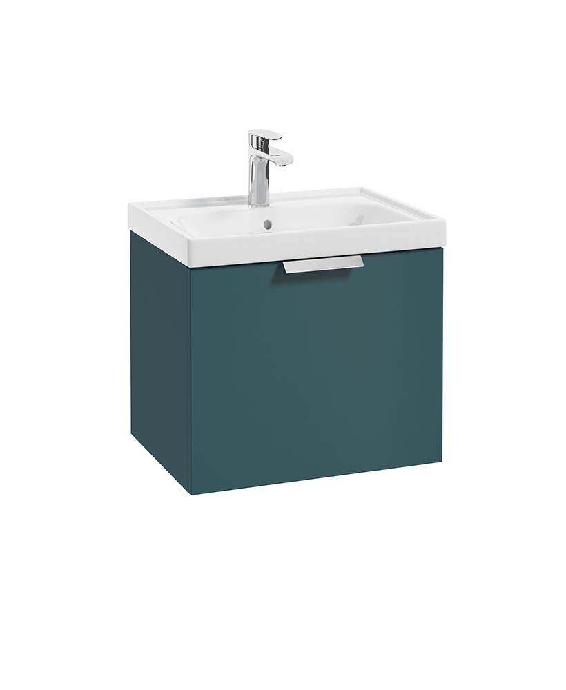 Stockholm Ocean Blue Matt 50cm Wall Hung Vanity Unit - Brushed Chrome Handle