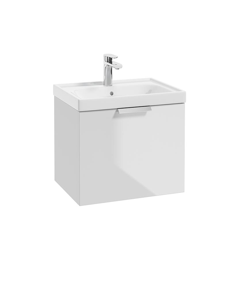 Stockholm Gloss White 50cm Wall Hung Vanity Unit - Brushed Chrome Handle