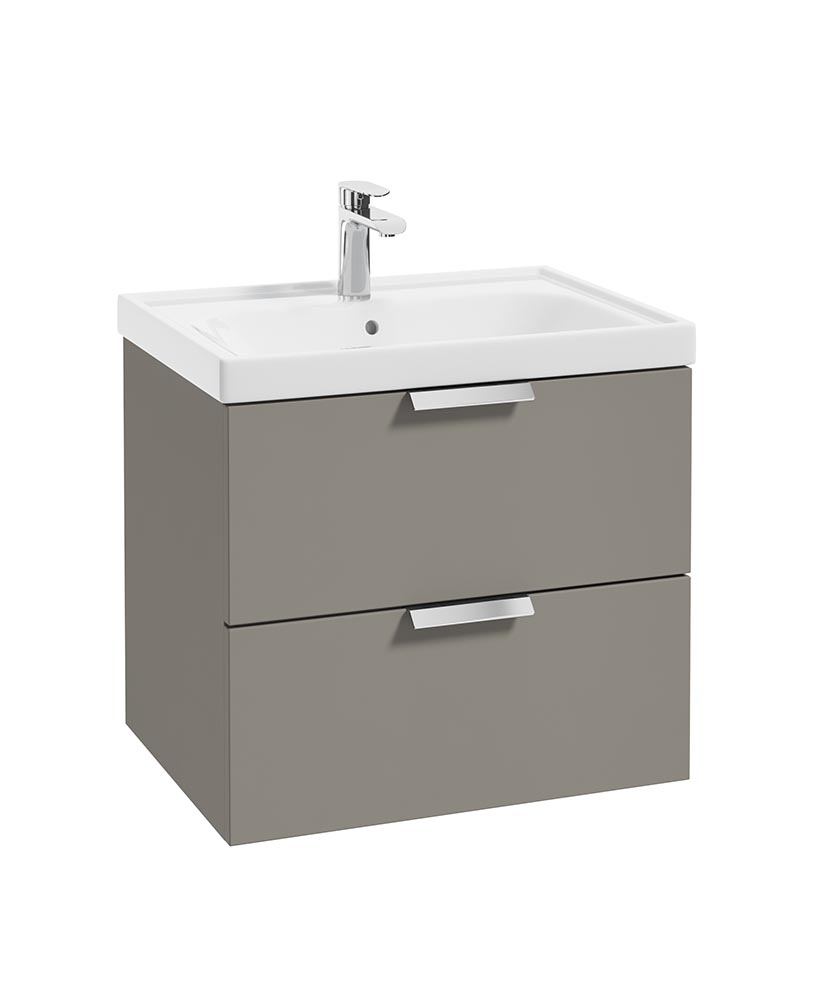 Stockholm Khaki Matt 60cm Wall Hung Vanity Unit - Brushed Chrome Handle