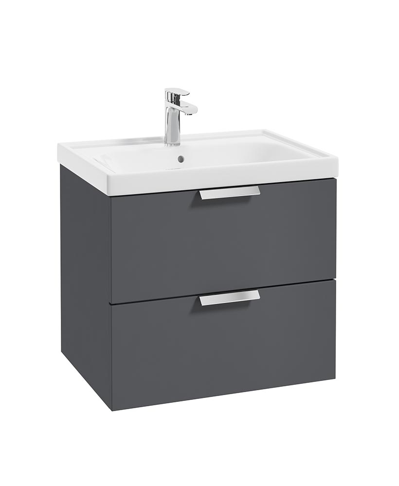 Stockholm Midnight Grey Matt 60cm Wall Hung Vanity Unit - Brushed Chrome Handle