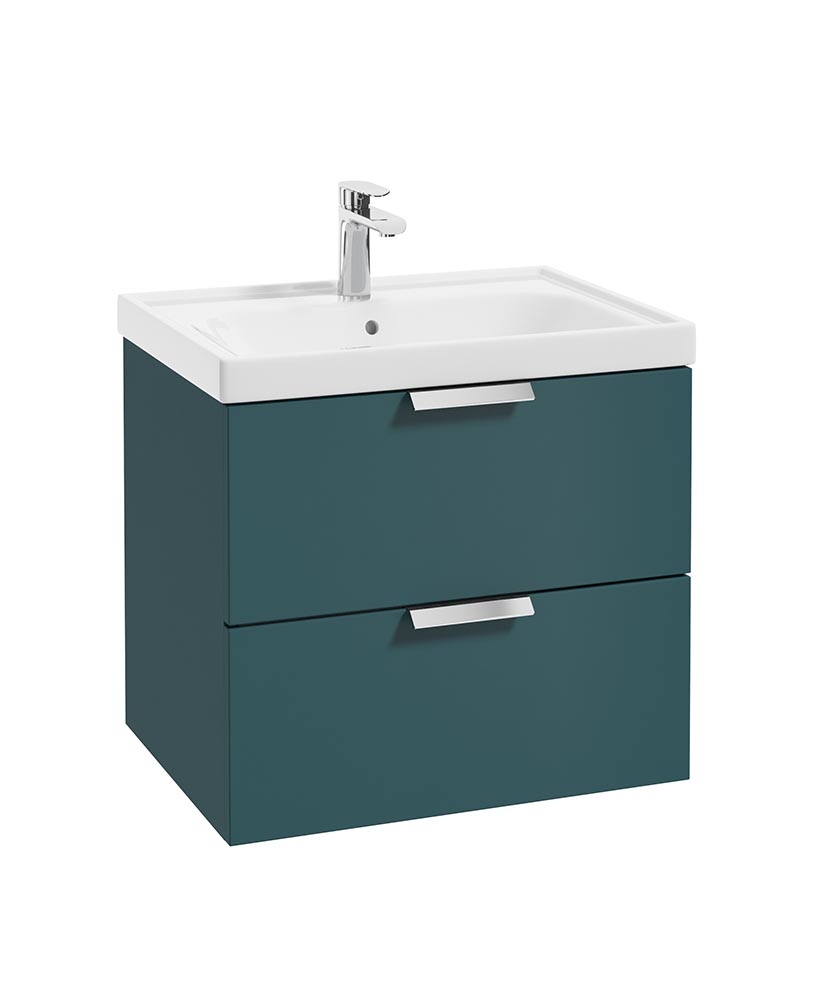 Stockholm Ocean Blue Matt 60cm Wall Hung Vanity Unit - Brushed Chrome Handle