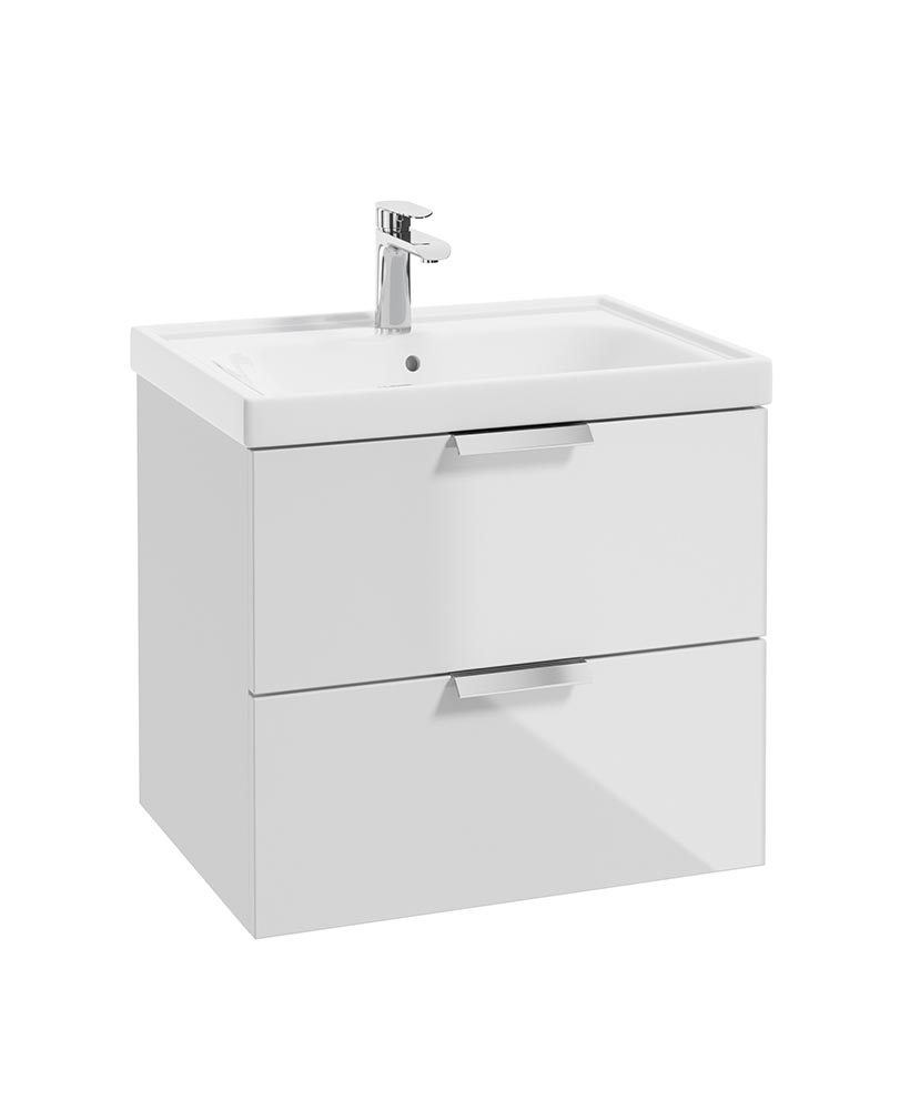 Stockholm Gloss White 60cm Wall Hung Vanity Unit - Brushed Chrome Handle