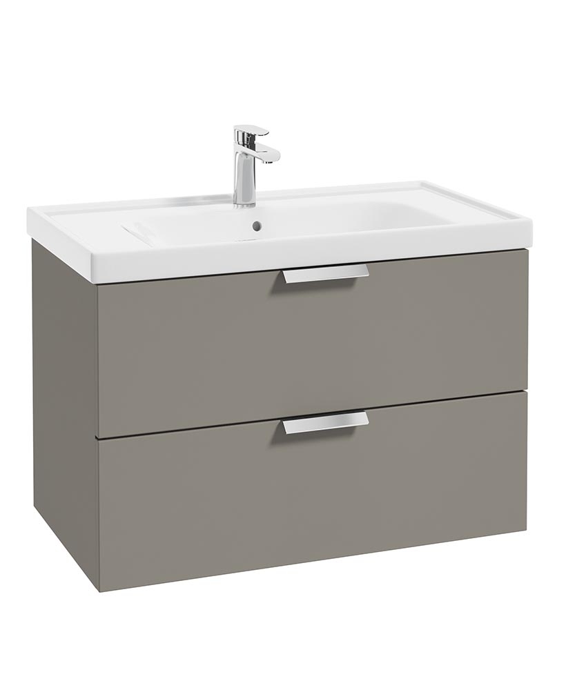 Stockholm Khaki Matt 80cm Wall Hung Vanity Unit - Brushed Chrome Handle