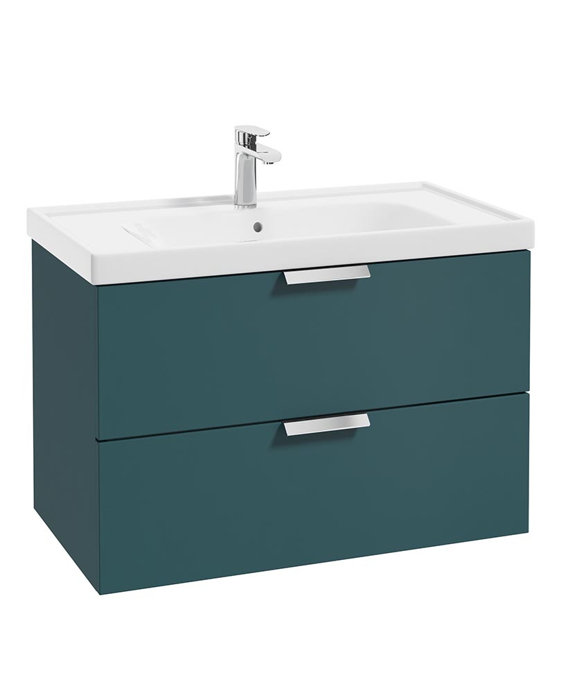 Stockholm Ocean Blue Matt 80cm Wall Hung Vanity Unit - Brushed Chrome Handle