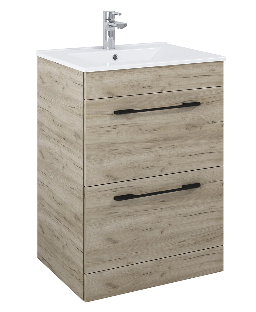 Otto Plus Craft Oak 60cm Floor Standing 2 Drawer Vanity Unit