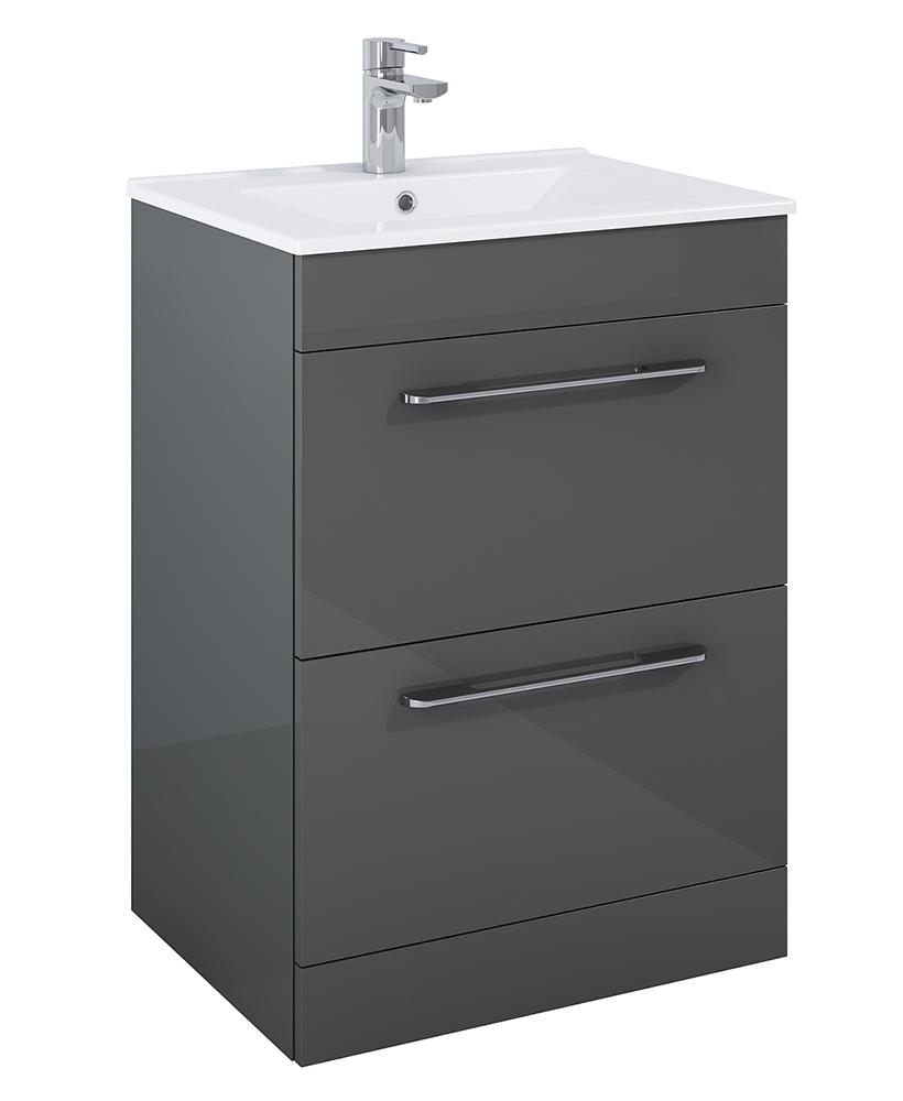 Otto Plus Gloss Grey 60cm Floor Standing 2 Drawer Vanity Unit