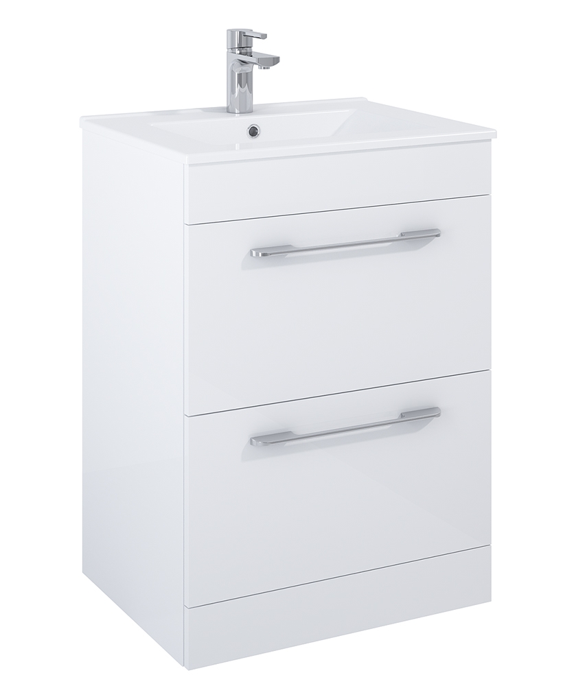 Otto Plus Gloss White 60cm Floor Standing 2 Drawer Vanity Unit