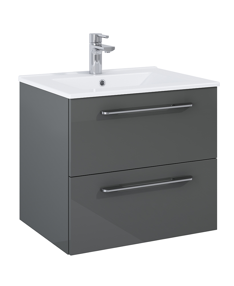 Otto Plus Gloss Grey 60cm 2 Drawer Wall Hung Vanity Unit - D46cm