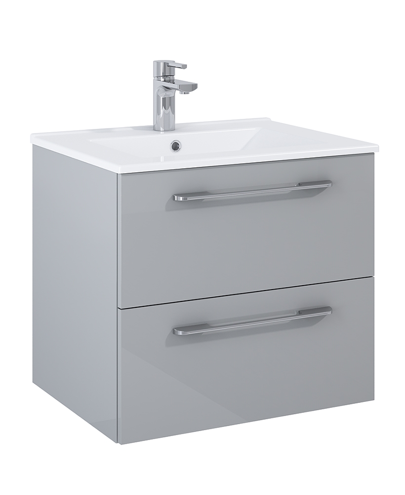 Otto Plus Gloss Light Grey 60cm 2 Drawer Wall Hung Vanity Unit - D46cm