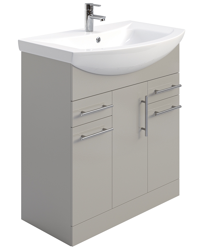 Belmont Light Grey Gloss 75 Floor Standing 3 Door 2 Drawer Vanity Unit