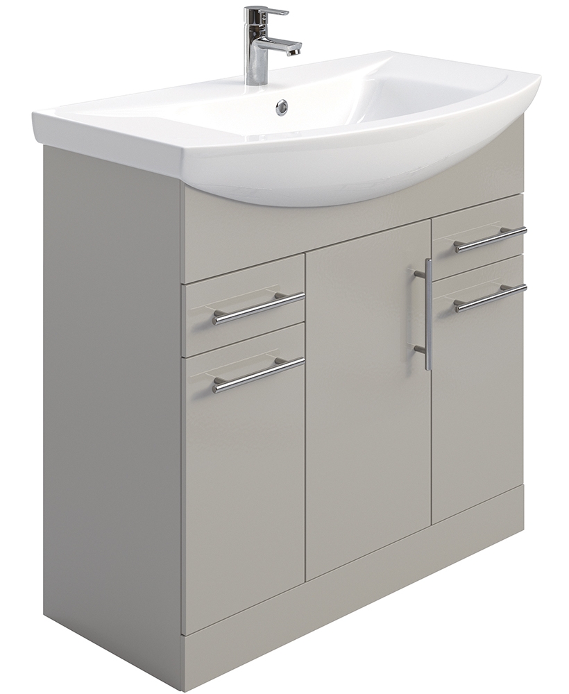 Belmont Light Grey Gloss 85 Floor Standing 3 Door 2 Drawer Vanity Unit