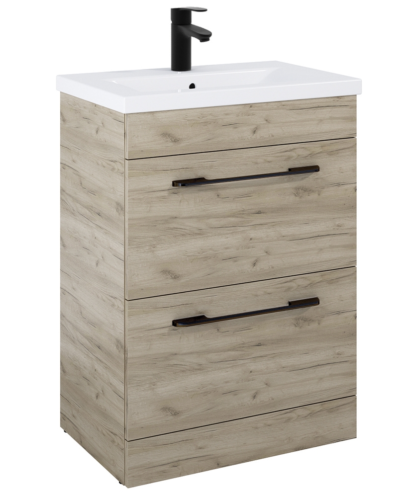 Otto Plus Craft Oak 50cm Floor Standing  2 Drawer Vanity Unit -D39cm