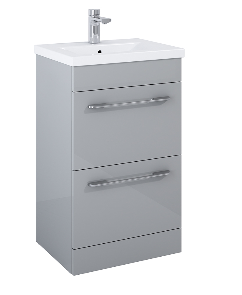 Otto Plus Light Gloss Grey 50cm Floor Standing 2 Drawer Vanity Unit - D39cm