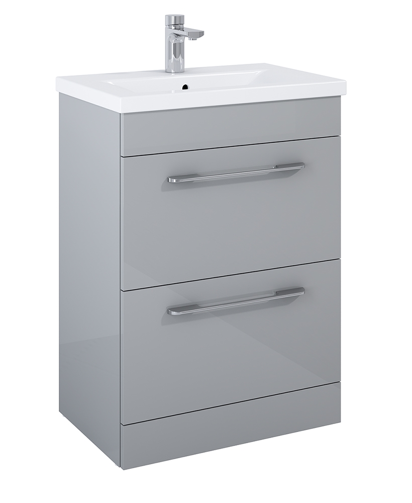 Otto Plus Light Gloss Grey 60 Floor Standing 2 Drawer Vanity Unit