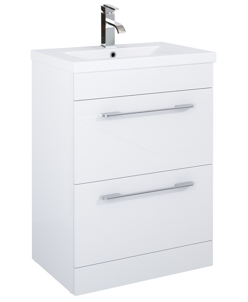 Otto Plus Gloss White 60cm Floor Standing  2 Drawer Vanity Unit -D39cm