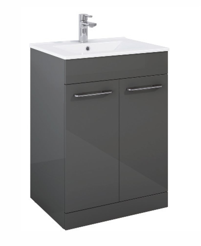 Otto Plus  Gloss Grey 60cm Floor Standing  2 Door Vanity Unit -D39cm