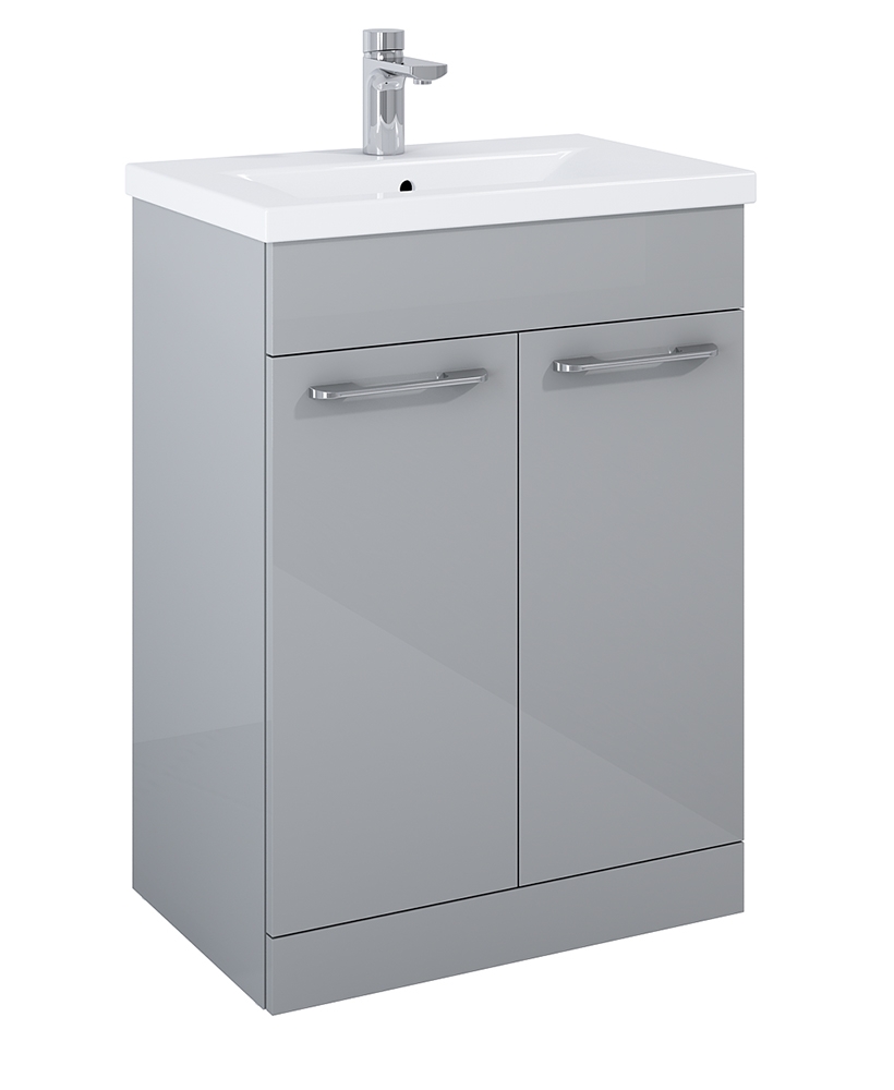 Otto Plus Light Gloss Grey 60 Floor Standing 2 Door Vanity Unit