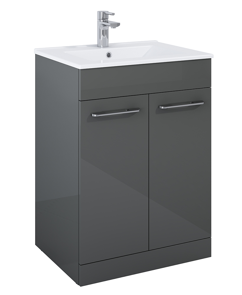 Otto Plus Gloss Grey 60cm Floor Standing 2 Door Vanity Unit