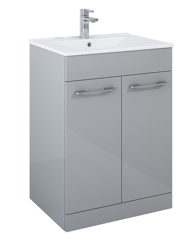 Otto Plus Gloss Light Grey 60cm Floor Standing 2 Door Vanity Unit