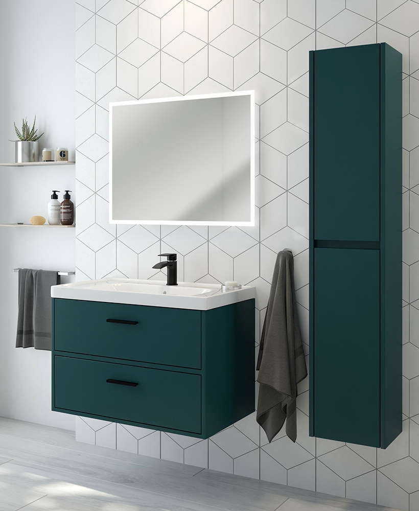 Finland Ocean Blue Matt 80cm Wall Hung Vanity Unit - Matt Black Handle