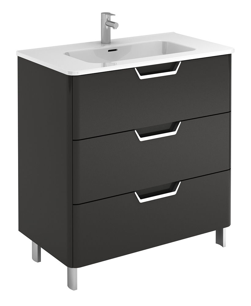 Lyon Gloss Grey 80cm Floor Standing 3 Drawer Vanity Unit