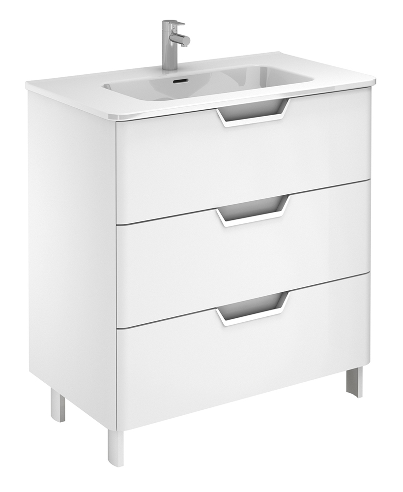 Lyon Gloss White 80cm Floor Standing 3 Drawer Vanity Unit