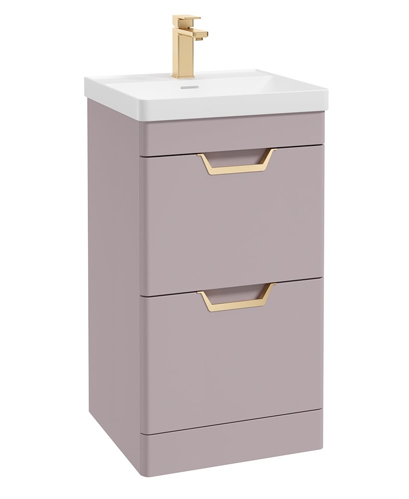 Freya 50cm 2 Drawer Floor Standing Vanity Unit Matt Cashmere Pink-Gold Handle