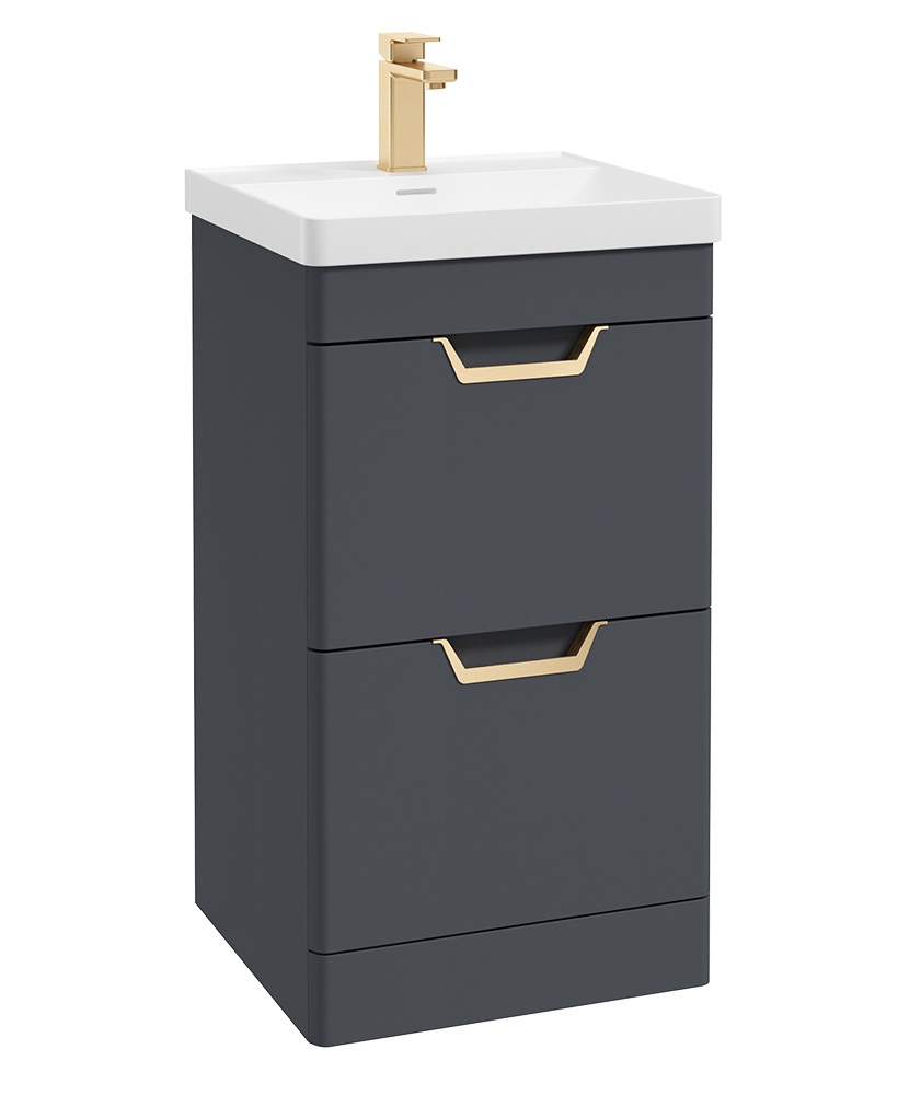 Freya 50cm 2 Drawer Floor Standing Vanity Unit Matt Night Sky Blue-Gold Handle