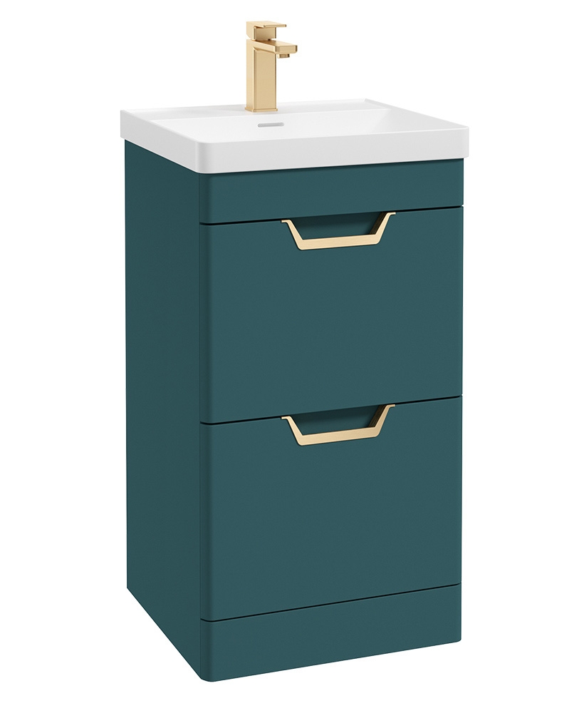 Freya 50cm 2 Drawer Floor Standing Vanity Unit Matt Ocean Blue-Gold Handle