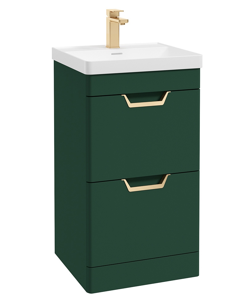 Freya 50cm 2 Drawer Floor Standing Vanity Unit Matt Wreath Green-Gold Handle