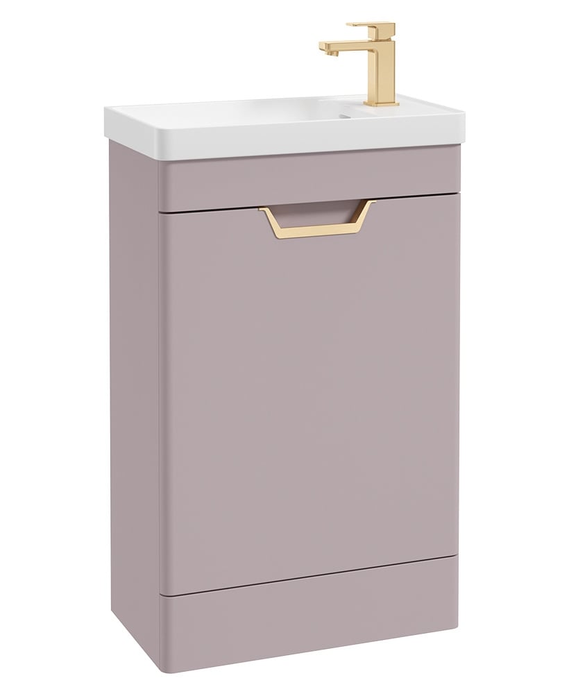 Freya 55cm 1 Door Cloakroom Floor Standing Vanity Unit Matt Cashmere Pink-Gold Handle