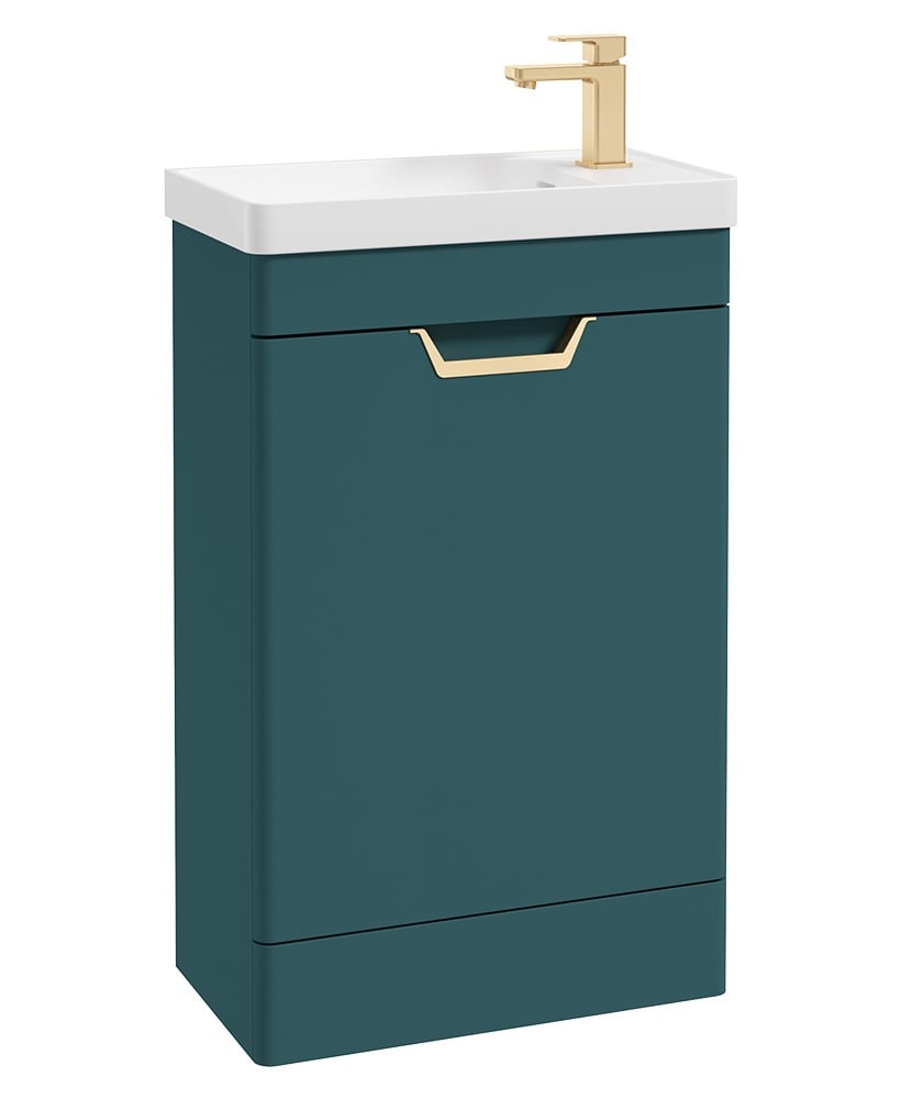 Freya 55cm 1 Door Cloakroom Floor Standing Vanity Unit Matt Ocean Blue-Gold Handle